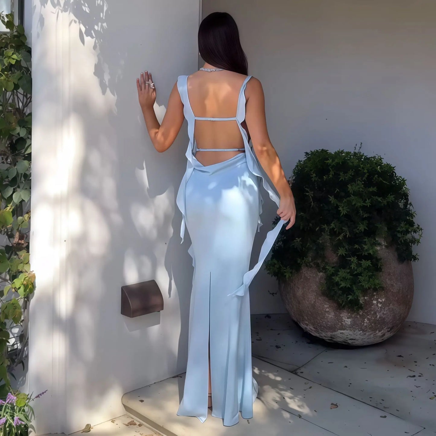 Summer Strap Tube Top Ruffled Ribbon Dress Alamode