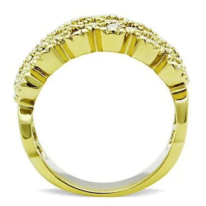 TK1394 - IP Gold(Ion Plating) Stainless Steel Ring with Top Grade Crystal  in Clear - The elite ways