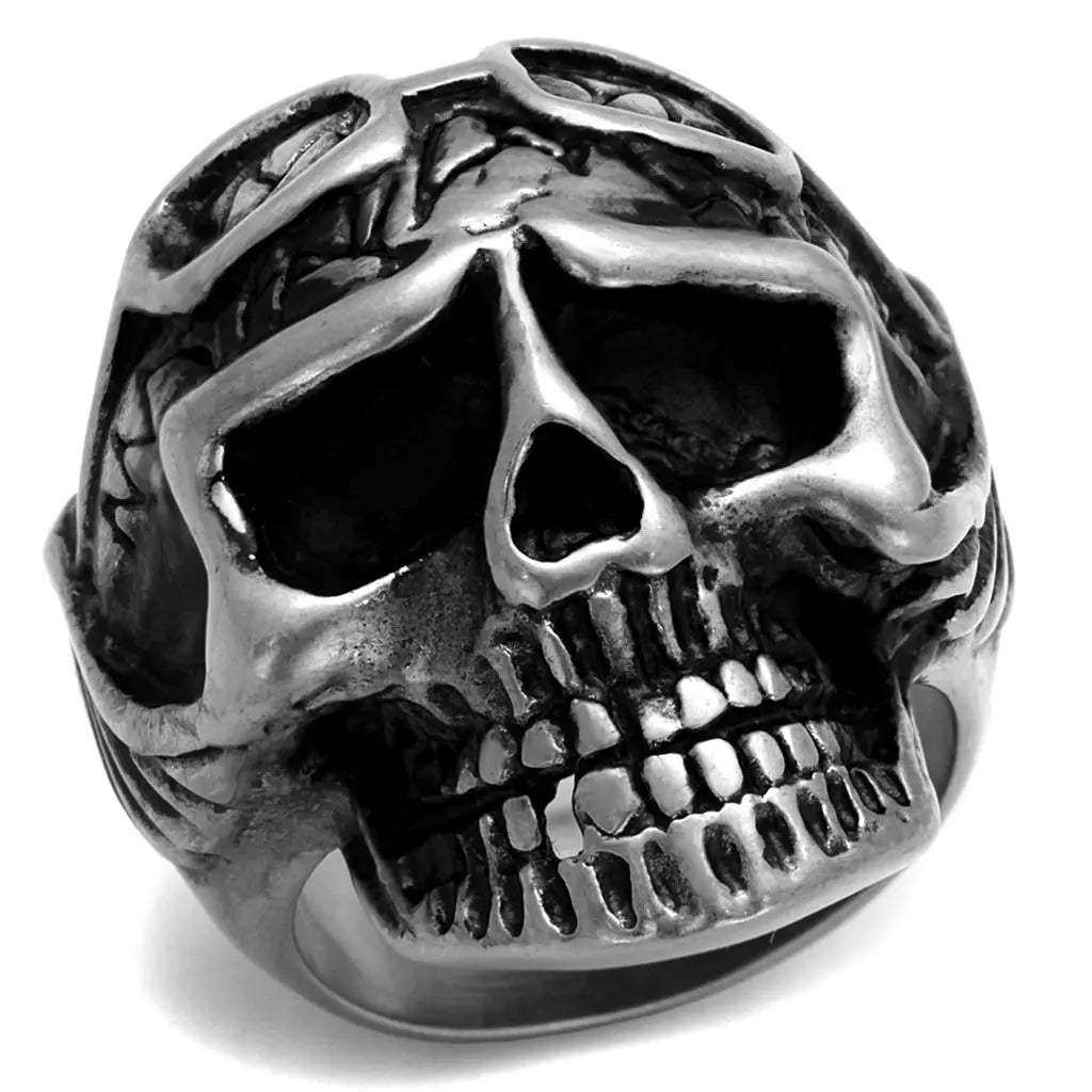 TK2414 - Antique Silver Stainless Steel Ring with Epoxy  in Jet - The elite ways