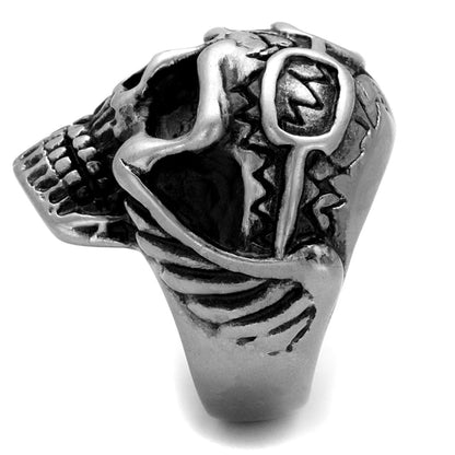 TK2414 - Antique Silver Stainless Steel Ring with Epoxy  in Jet.