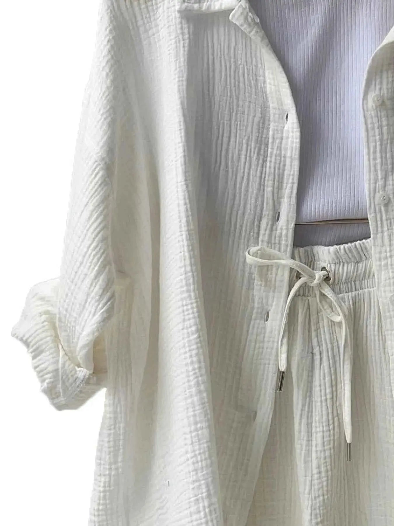 Textured Button Up Shirt and Shorts Set