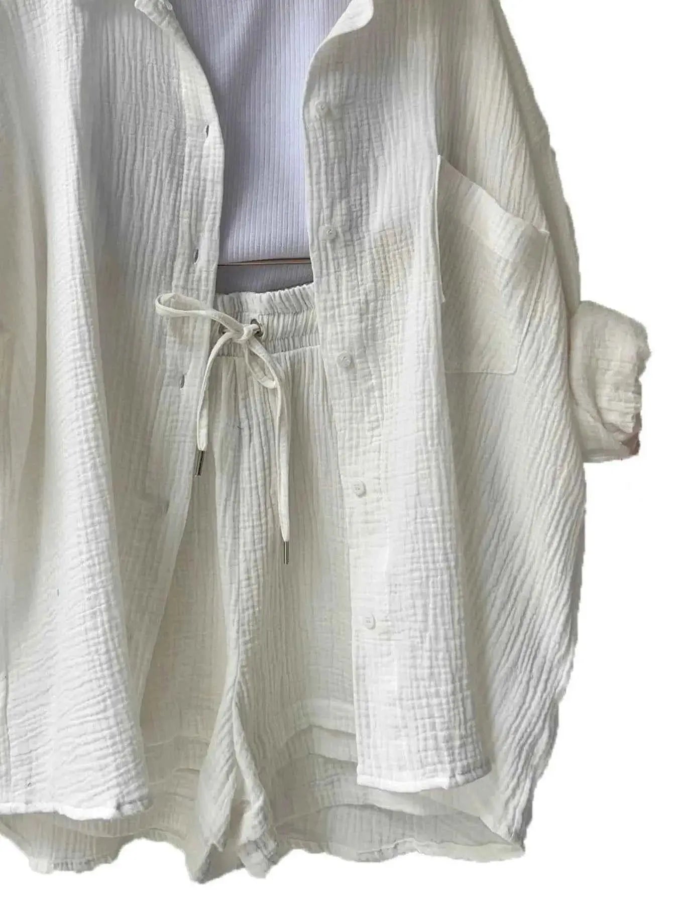 Textured Button Up Shirt and Shorts Set