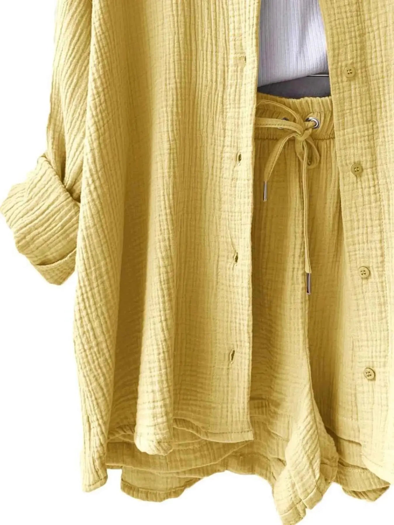 Textured Button Up Shirt and Shorts Set