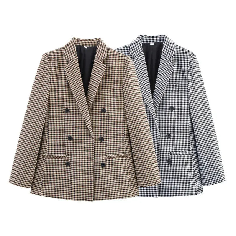 Two-breasted Loose Two-color Houndstooth Suit Jacket - The elite ways