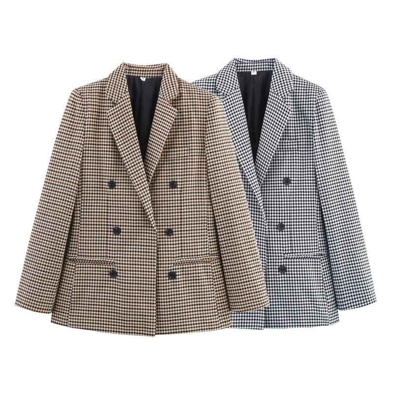 Two-breasted Loose Two-color Houndstooth Suit Jacket - The elite ways