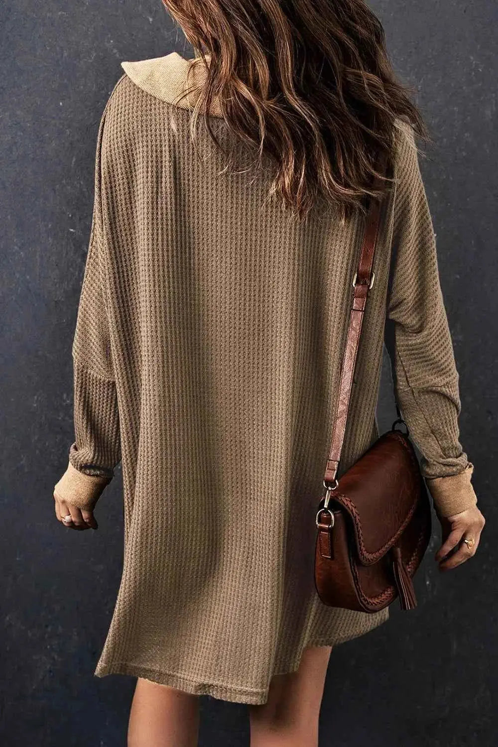 Waffle Knit Button Front Dress.