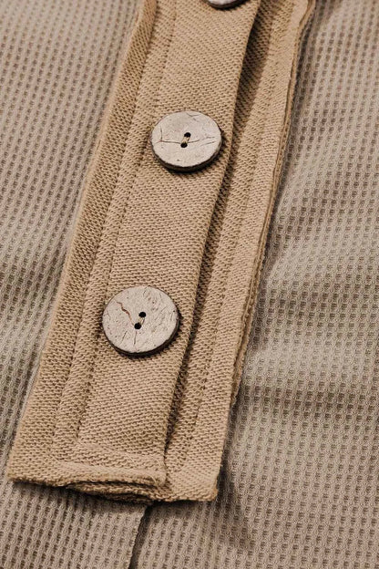 Waffle Knit Button Front Dress.