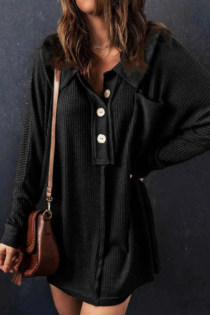 Waffle Knit Button Front Dress.