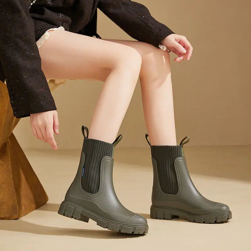 Wear-resistant Height Increasing Waterproof Non-slip Outdoor Wearable Elastic Band Women's Rain Boots Alamode