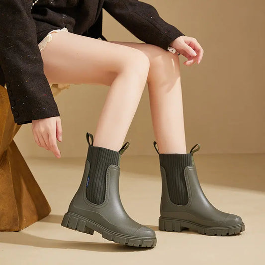 Wear-resistant Height Increasing Waterproof Non-slip Outdoor Wearable Elastic Band Women's Rain Boots Alamode