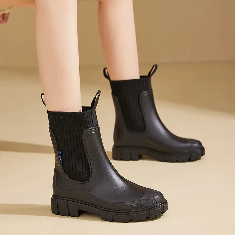 Wear-resistant Height Increasing Waterproof Non-slip Outdoor Wearable Elastic Band Women's Rain Boots Alamode
