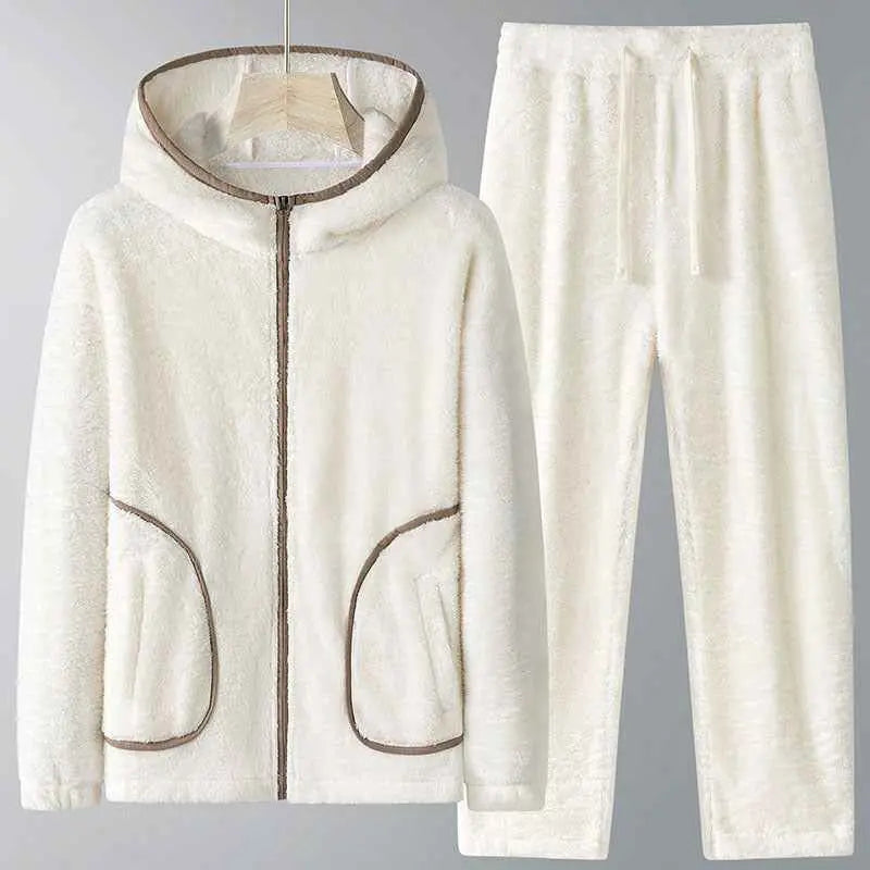 Winter Coral Fleece Heavy Velvet Thickened Zipper Cardigan Plus Size Pajamas Suit