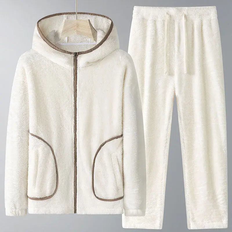Winter Coral Fleece Heavy Velvet Thickened Zipper Cardigan Plus Size Pajamas Suit Alamode