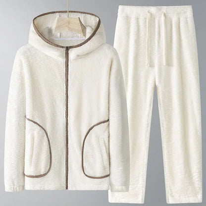 Winter Coral Fleece Heavy Velvet Thickened Zipper Cardigan Plus Size Pajamas Suit Alamode
