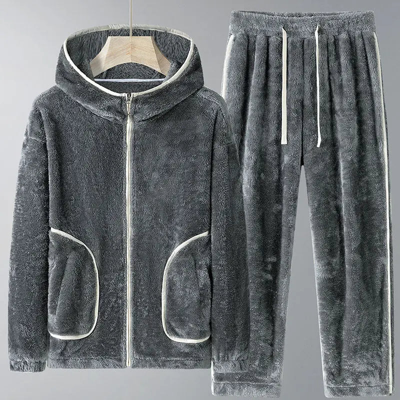 Winter Coral Fleece Heavy Velvet Thickened Zipper Cardigan Plus Size Pajamas Suit Alamode