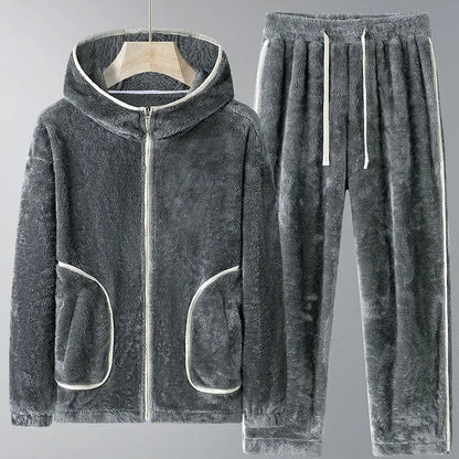 Winter Coral Fleece Heavy Velvet Thickened Zipper Cardigan Plus Size Pajamas Suit Alamode