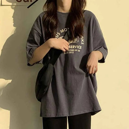 Women Short Sleeve T-shirts Print Casual Korean Style Fashion Harajuku Loose O-neck Student Streetwear All-match Simple Alamode