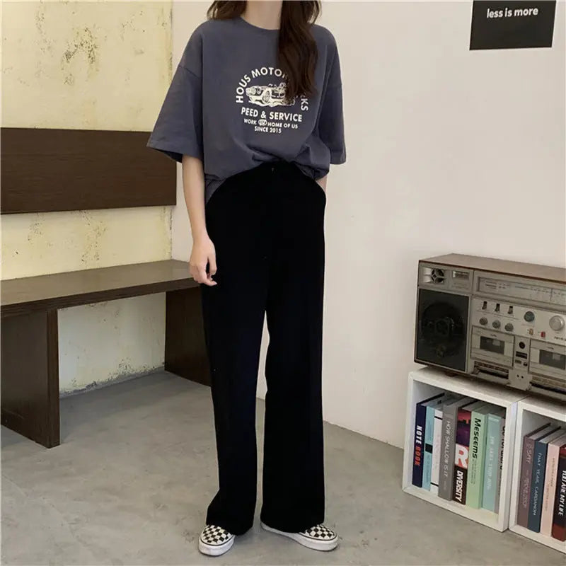 Women Short Sleeve T-shirts Print Casual Korean Style Fashion Harajuku Loose O-neck Student Streetwear All-match Simple Alamode