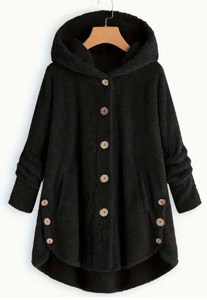 Women'S Winter Jacket Women'S Plus Size Buttoned Plush Top Hooded Loose Cardigan Coat Casual Plush Jacket Jacket Alamode
