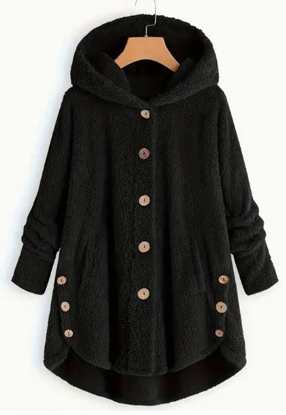 Women'S Winter Jacket Women'S Plus Size Buttoned Plush Top Hooded Loose Cardigan Coat Casual Plush Jacket Jacket Alamode