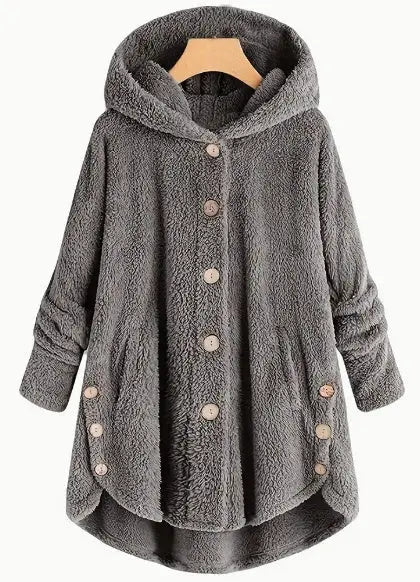 Women'S Winter Jacket Women'S Plus Size Buttoned Plush Top Hooded Loose Cardigan Coat Casual Plush Jacket Jacket Alamode