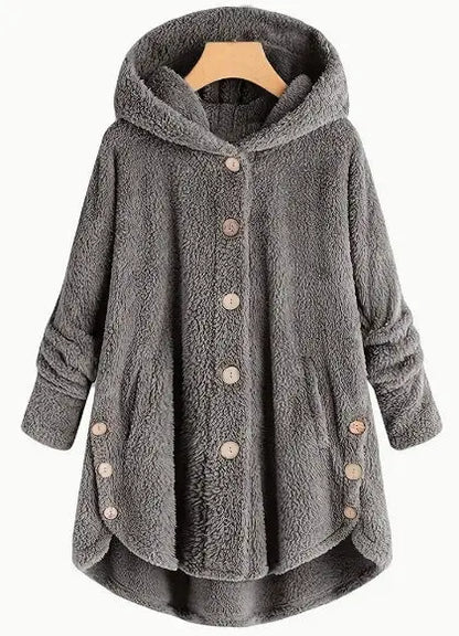 Women'S Winter Jacket Women'S Plus Size Buttoned Plush Top Hooded Loose Cardigan Coat Casual Plush Jacket Jacket Alamode
