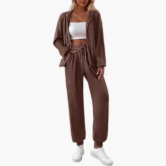 Women's Autumn Fashion Solid Color Suit Rib Sunken Stripe - The elite ways