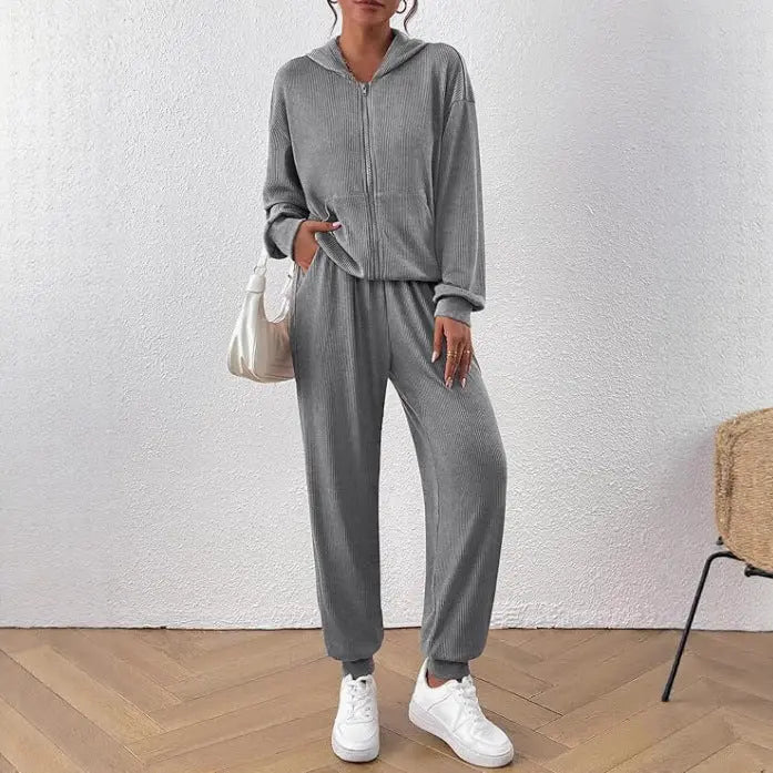 Women's Autumn Fashion Solid Color Suit Rib Sunken Stripe - The elite ways