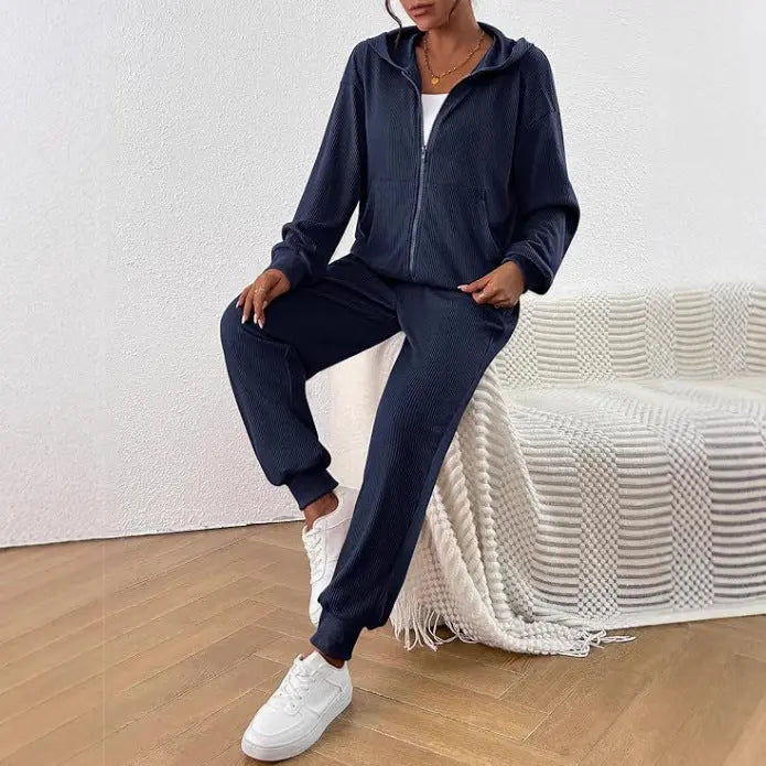 Women's Autumn Fashion Solid Color Suit Rib Sunken Stripe - The elite ways