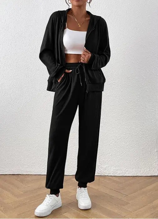 Women's Autumn Fashion Solid Color Suit Rib Sunken Stripe - The elite ways