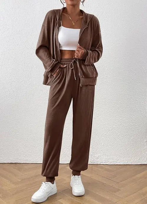 Women's Autumn Fashion Solid Color Suit Rib Sunken Stripe - The elite ways