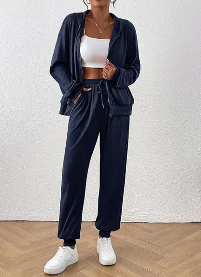 Women's Autumn Fashion Solid Color Suit Rib Sunken Stripe - The elite ways