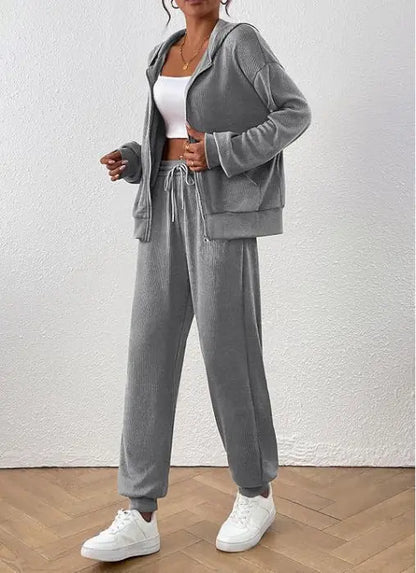 Women's Autumn Fashion Solid Color Suit Rib Sunken Stripe - The elite ways