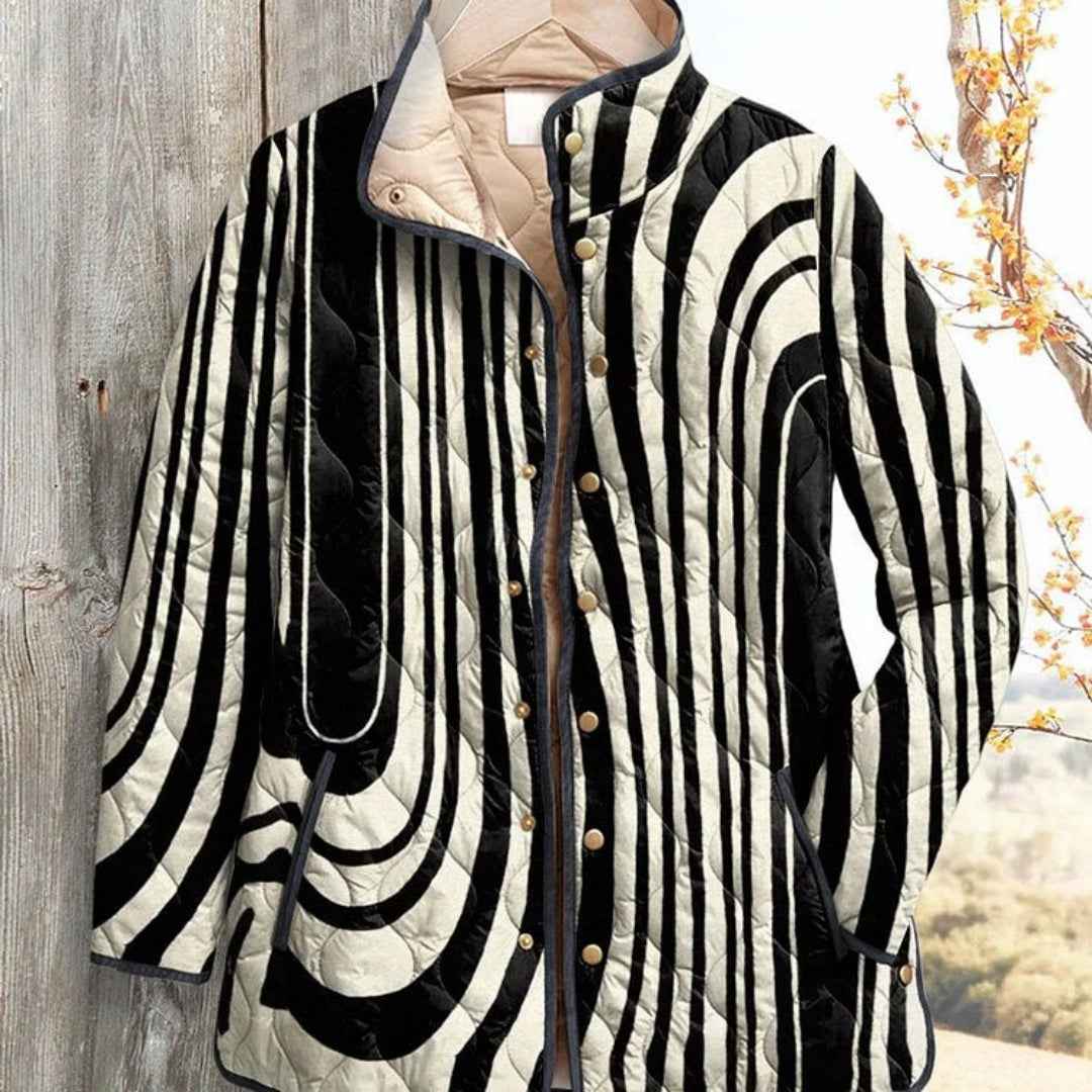 Women's Button Simple Geometric Pattern Stand-up Collar Cotton-padded Coat - The elite ways