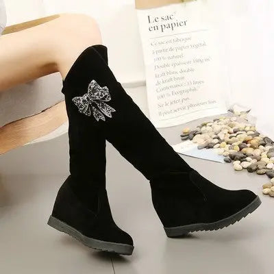 Women's Heart Shape Rhinestone Height Increasing Insole Medium Boots Alamode