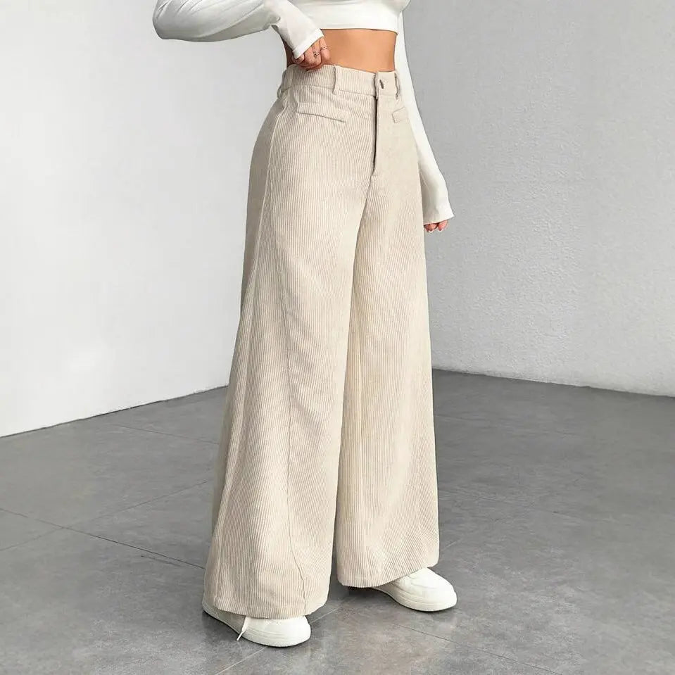 Women's High Waist Loose Drooping Slimming Solid Color Mop Wide Leg Alamode