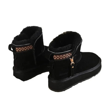 Women's Short Thick Warm Side Zip Platform Height Increasing Snow Boots - The elite ways