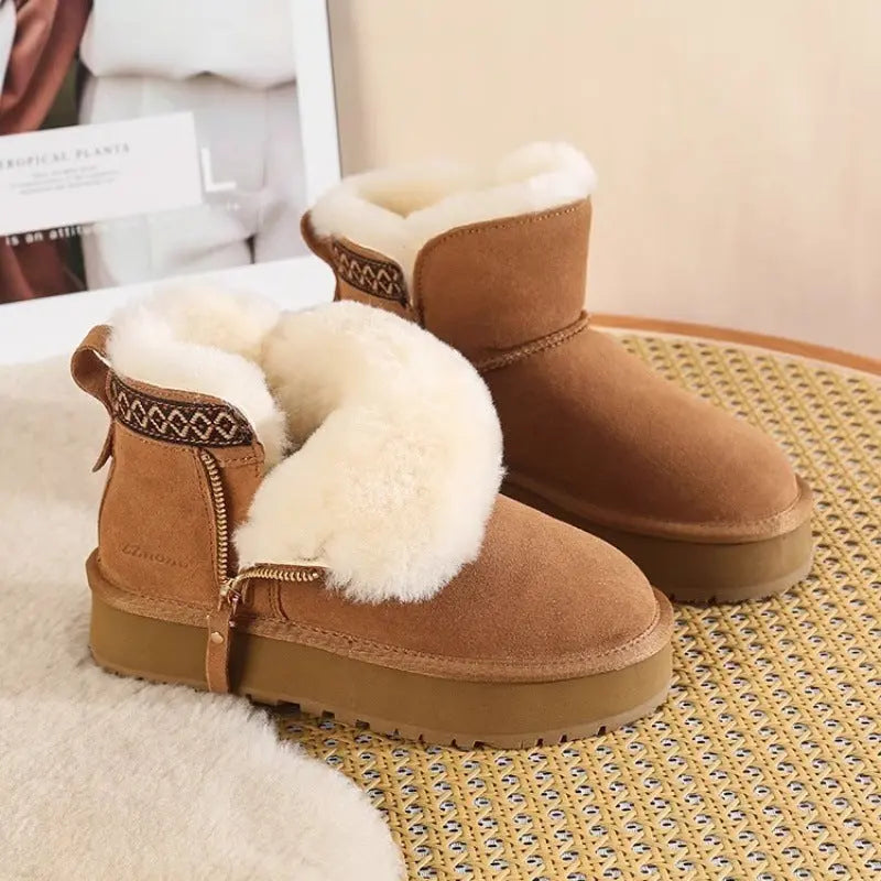 Women's Short Thick Warm Side Zip Platform Height Increasing Snow Boots - The elite ways