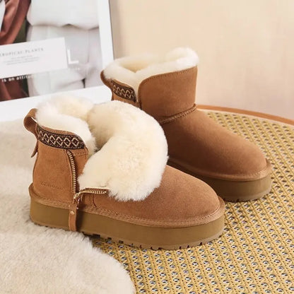 Women's Short Thick Warm Side Zip Platform Height Increasing Snow Boots - The elite ways