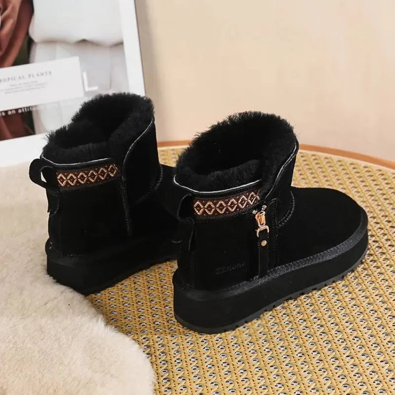Women's Short Thick Warm Side Zip Platform Height Increasing Snow Boots - The elite ways