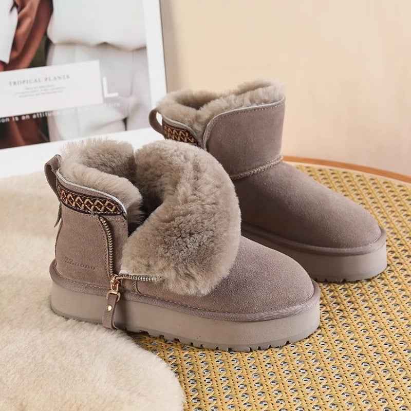 Women's Short Thick Warm Side Zip Platform Height Increasing Snow Boots - The elite ways