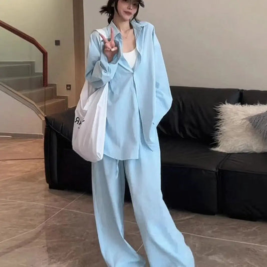 Women's Simple And Stylish Personality Shirt Wide-leg Casual Pants Suit Alamode