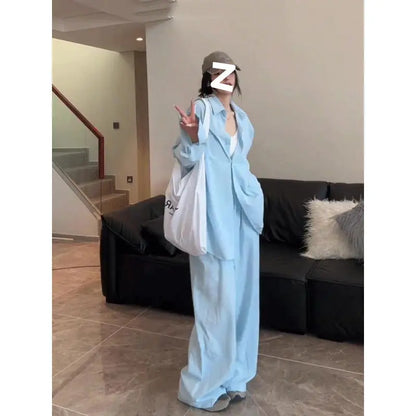 Women's Simple And Stylish Personality Shirt Wide-leg Casual Pants Suit Alamode