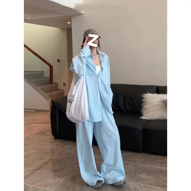 Women's Simple And Stylish Personality Shirt Wide-leg Casual Pants Suit Alamode