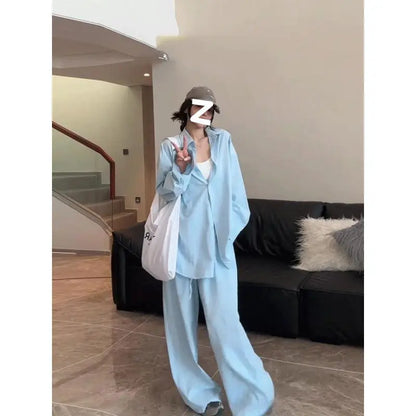Women's Simple And Stylish Personality Shirt Wide-leg Casual Pants Suit Alamode
