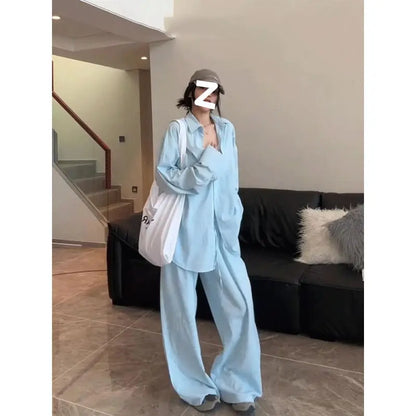 Women's Simple And Stylish Personality Shirt Wide-leg Casual Pants Suit Alamode