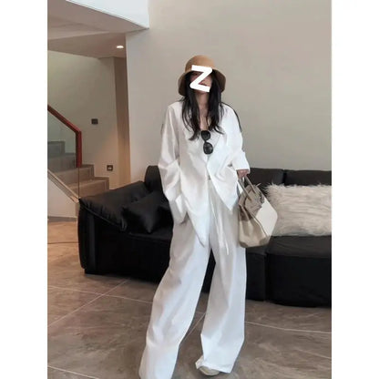 Women's Simple And Stylish Personality Shirt Wide-leg Casual Pants Suit Alamode