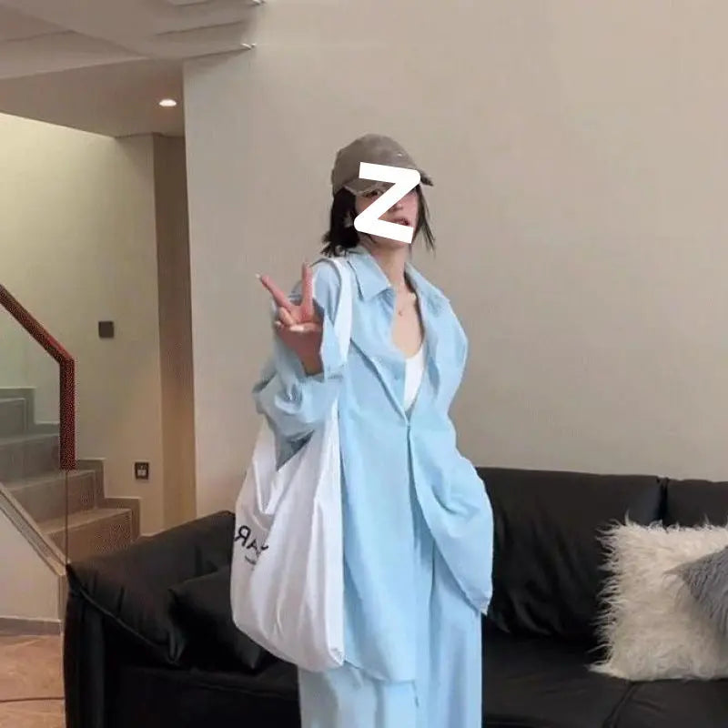 Women's Simple And Stylish Personality Shirt Wide-leg Casual Pants Suit Alamode