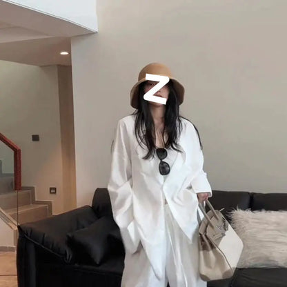 Women's Simple And Stylish Personality Shirt Wide-leg Casual Pants Suit Alamode