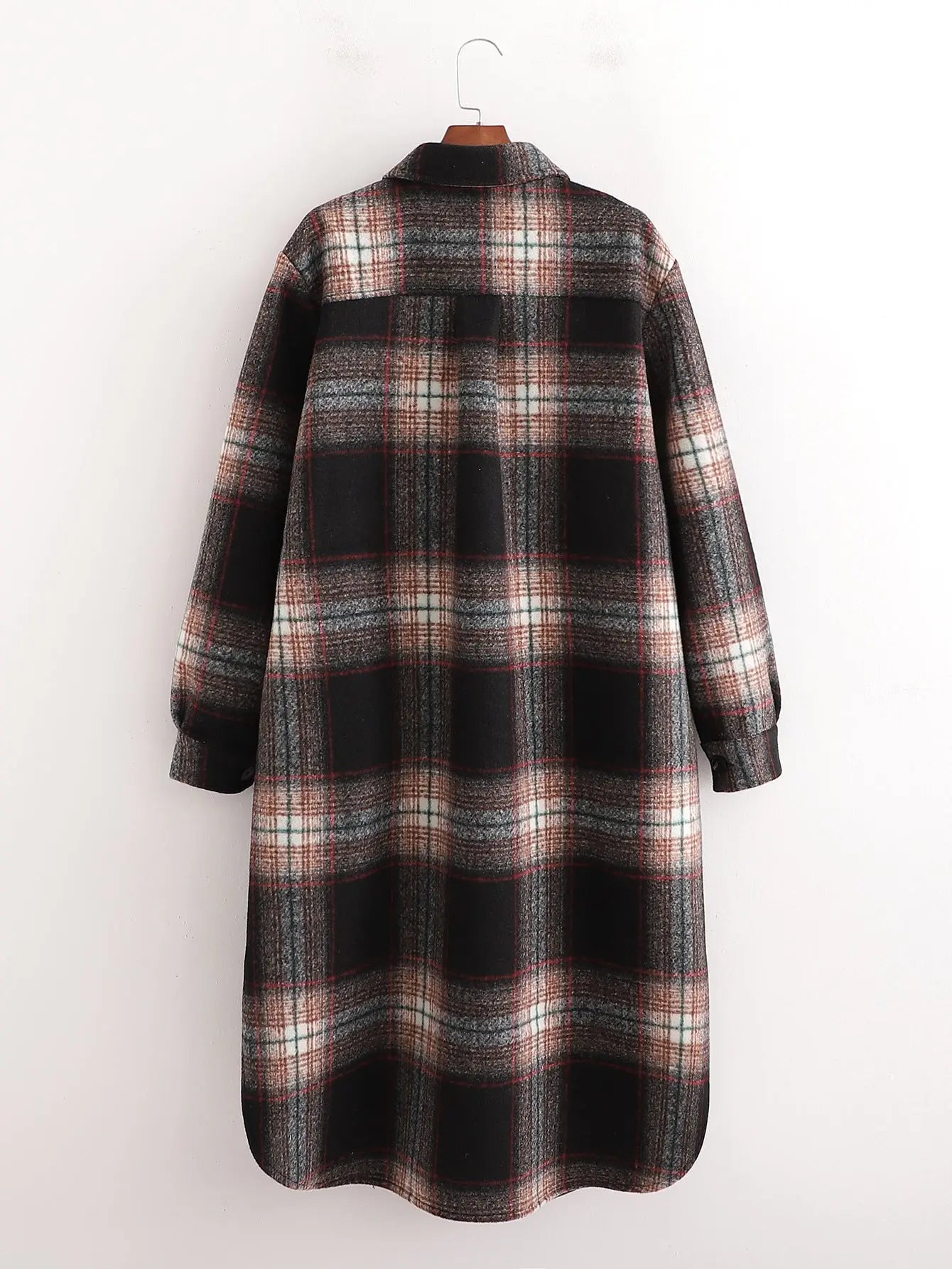 Women's Slim Dark Brown Woolen Plaid Jacket - The elite ways